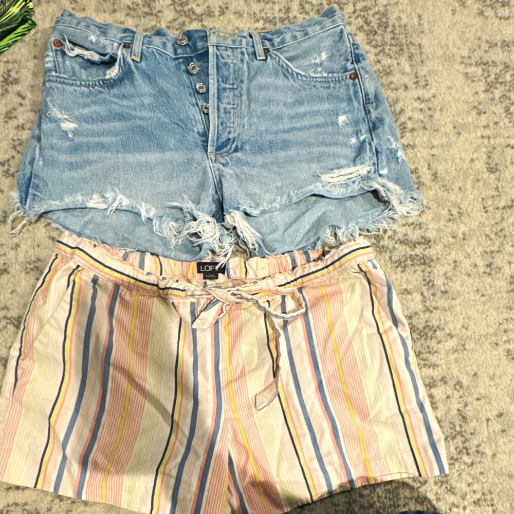 LOFT Women's High Rise shorts and AGOLDE Light Wash Blue Denim Cut Off Shorts